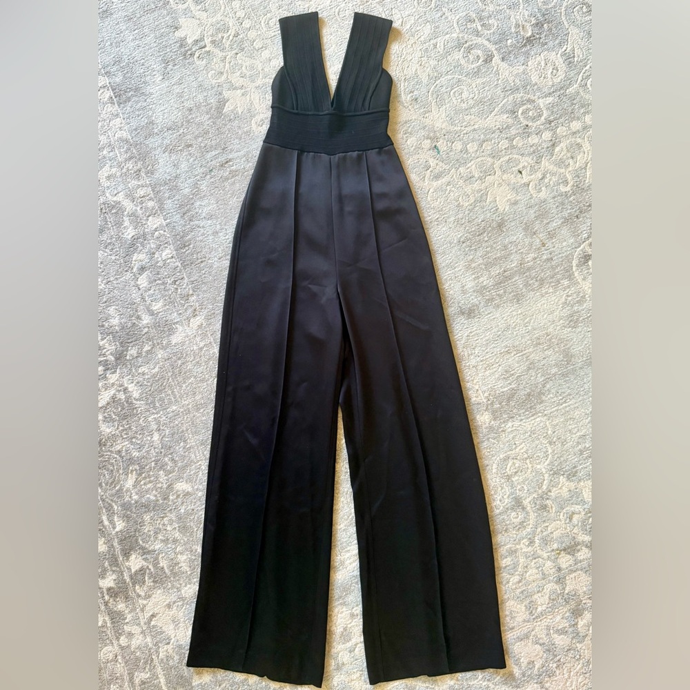 Elizabeth and James Deep V Pleated Wide Leg Black Jumpsuit size 2